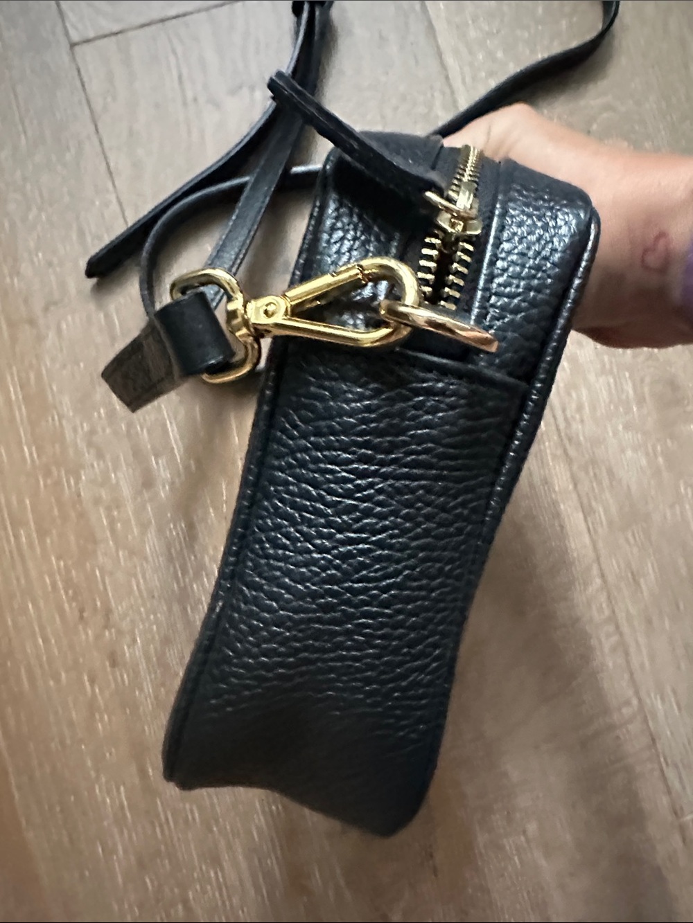 QUINCE Black Leather Gemma MC Crossbody Bag with Gold Hardware - Picture 7 of 11